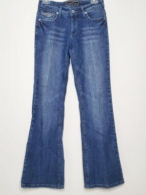 Vanilla Star Jenas Flared Rhinestone Accent Denim Jeans Flare & Wide Leg